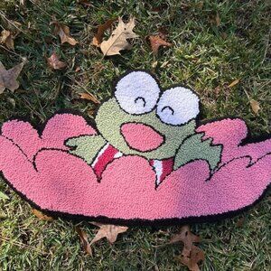 hand punched felted hooked handmade keroppi Sanrio area rug or wall hanging